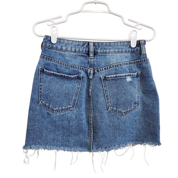 Pacsun Frayed Hem Denim Medium Wash Cut Off Jean Mini Skirt Blue Cotton Size 26 - Picture 5 of 7